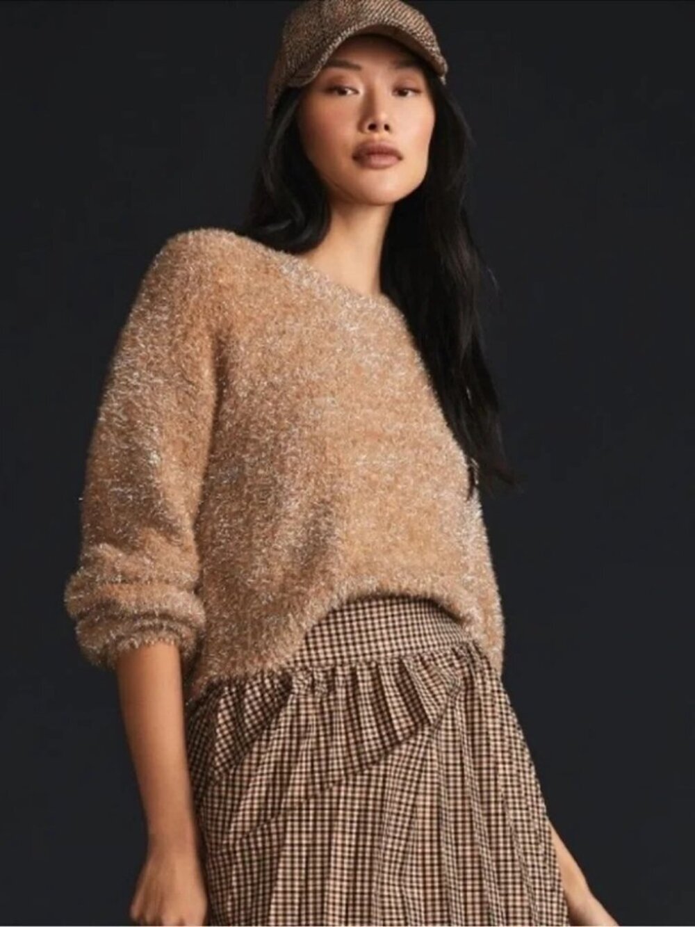 Anthropologie Maeve Cropped Tinsel Eyelash Sweater